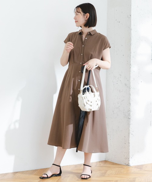 『34サイズ/低身長向けも展開』FbyROSSOイージーケアフレンチシャツワンピース