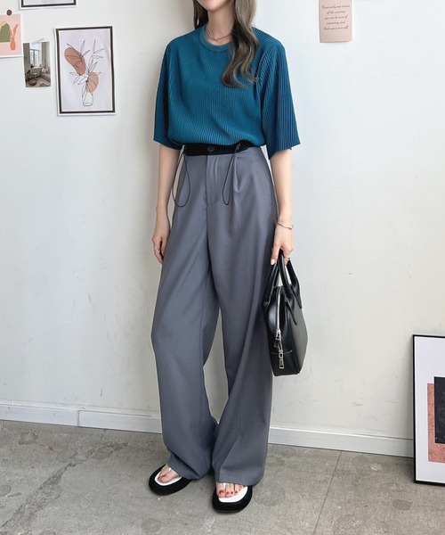 Futier land(フューティアランド)の「ラウンドネックプリーツトップス(Tシャツ/カットソー・レディース・キャメル/ブルー/グレー・FREE)」の14枚目の写真