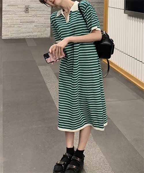 FREE STYLISTS(フリー スタイリスト)の「ボーダー柄ポロシャツワンピース(ワンピース・レディース・グリーン/ブラック・FREE)」の18枚目の写真