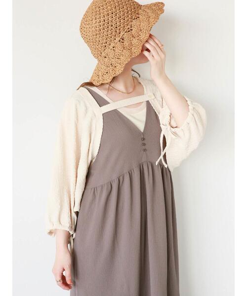 ehka sopo（エヘカソポ）の「5分袖シアーカットボレロ（カーディガン/ボレロ・レディース・モカ/ミント/キナリ・F）」の2枚目の写真