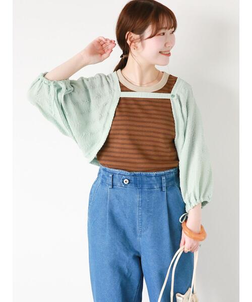 ehka sopo（エヘカソポ）の「5分袖シアーカットボレロ（カーディガン/ボレロ・レディース・モカ/ミント/キナリ・F）」の12枚目の写真