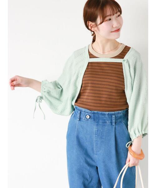 ehka sopo（エヘカソポ）の「5分袖シアーカットボレロ（カーディガン/ボレロ・レディース・モカ/ミント/キナリ・F）」の13枚目の写真