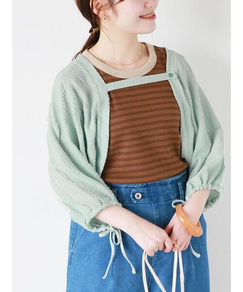 ehka sopo（エヘカソポ）の「5分袖シアーカットボレロ（カーディガン/ボレロ・レディース・モカ/ミント/キナリ・F）」の14枚目の写真