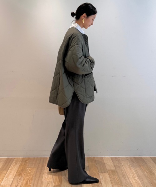 Mila Owen（ミラオーウェン）の「リバーシブルキルティングコート【マシーンウォッシャブル】（ノーカラーコート・レディース・ブラック/カーキ/ベージュ・FREE）」の9枚目の写真