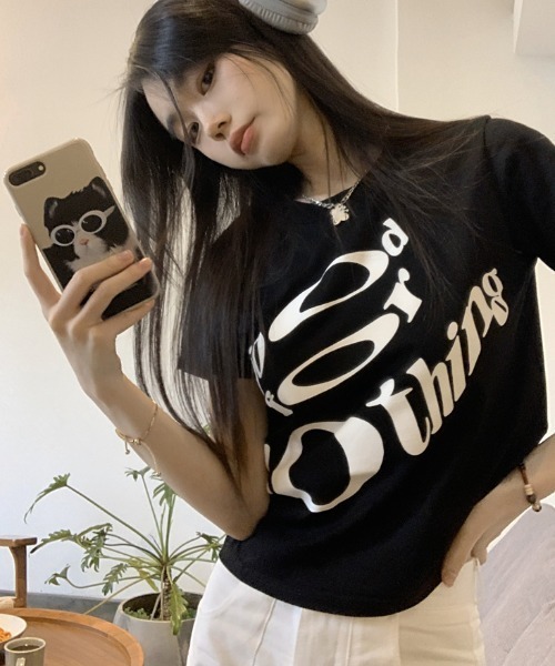 Vipoa（ヴィポア）の「フィットレタリングプリントTEE（Tシャツ/カットソー・レディース・ホワイト/ブラック・FREE）」の8枚目の写真