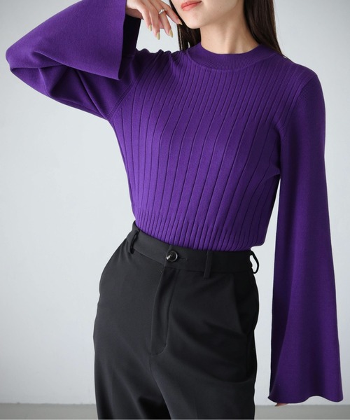 cheriella(シェリエラ)の「【cheriella】WEB限定ランダムリブベルスリーブニット WEB LIMITED RANDOM RIB BELL SLEEVE KNIT(ニット/セーター・レディース・アイボリー/ブラック/パープル/ブルー/ブラウン/ダークグレー・M)」の6枚目の写真