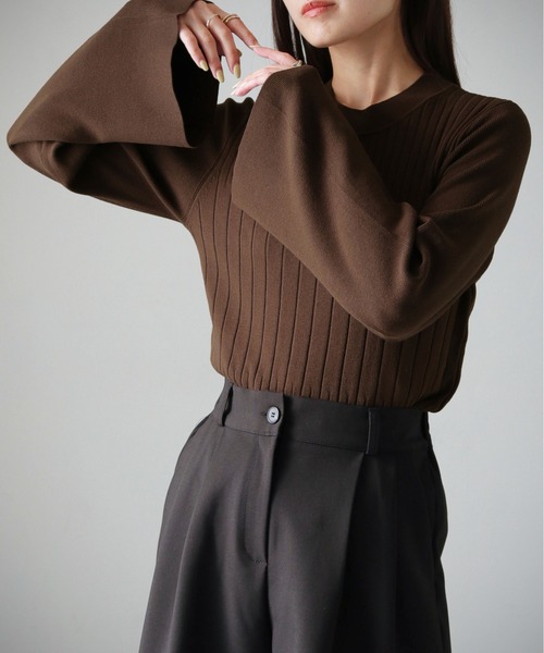 cheriella(シェリエラ)の「【cheriella】WEB限定ランダムリブベルスリーブニット WEB LIMITED RANDOM RIB BELL SLEEVE KNIT(ニット/セーター・レディース・アイボリー/ブラック/パープル/ブルー/ブラウン/ダークグレー・M)」の16枚目の写真
