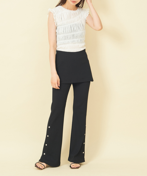 U by SPICK&SPAN（ユーバイスピックアンドスパン）の「シャーリングチュールトップス（シャツ/ブラウス・レディース・ホワイト/ブラック・FREE）」の6枚目の写真