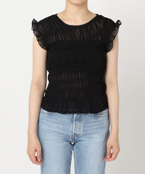 U by SPICK&SPAN（ユーバイスピックアンドスパン）の「シャーリングチュールトップス（シャツ/ブラウス・レディース・ホワイト/ブラック・FREE）」の11枚目の写真