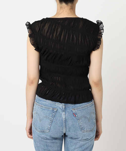 U by SPICK&SPAN（ユーバイスピックアンドスパン）の「シャーリングチュールトップス（シャツ/ブラウス・レディース・ホワイト/ブラック・FREE）」の13枚目の写真