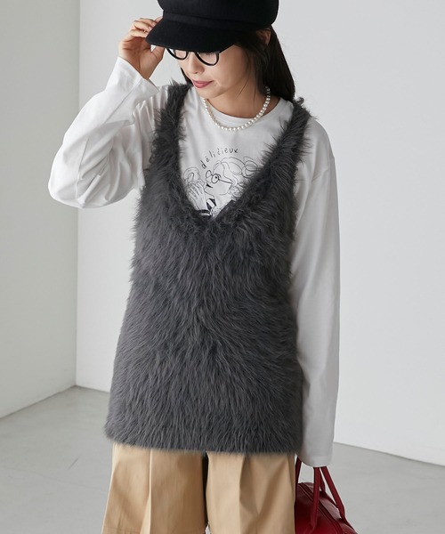 BONLECILL（ボンルシール）の「Vネック フェザーニットビスチェ