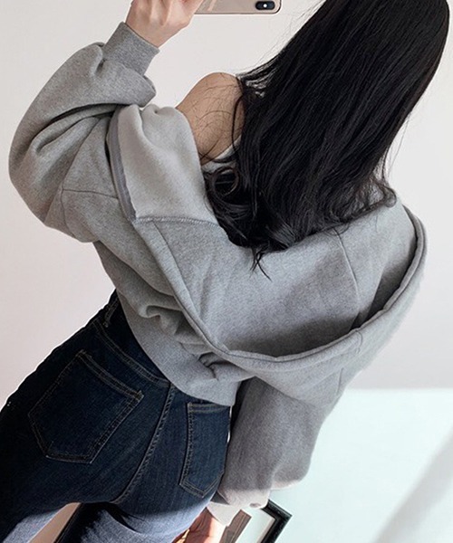 gossip!ロサンゼルス(ゴシップロサンゼルス)の「YUGA フード付きカーディガン ジャケット(スウェット・レディース・オレンジ/ブラック/グレー・FREE)」の6枚目の写真