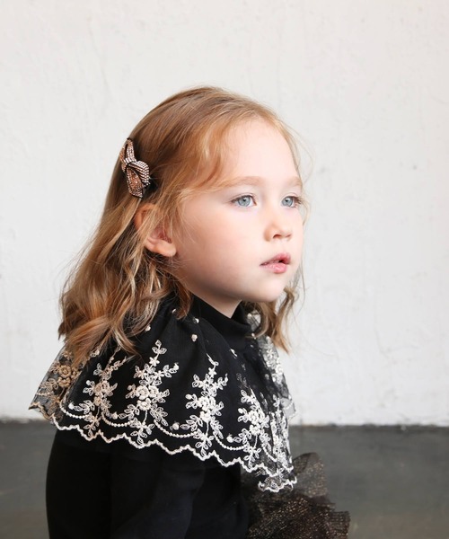 Rora（ローラ）の「イリリス トップス / レース 花 フワラー（Tシャツ/カットソー・キッズ・オフホワイト/ブラック・110/120/150/130/140/100）」の14枚目の写真