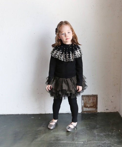 Rora（ローラ）の「イリリス トップス / レース 花 フワラー（Tシャツ/カットソー・キッズ・オフホワイト/ブラック・110/120/150/130/140/100）」の17枚目の写真