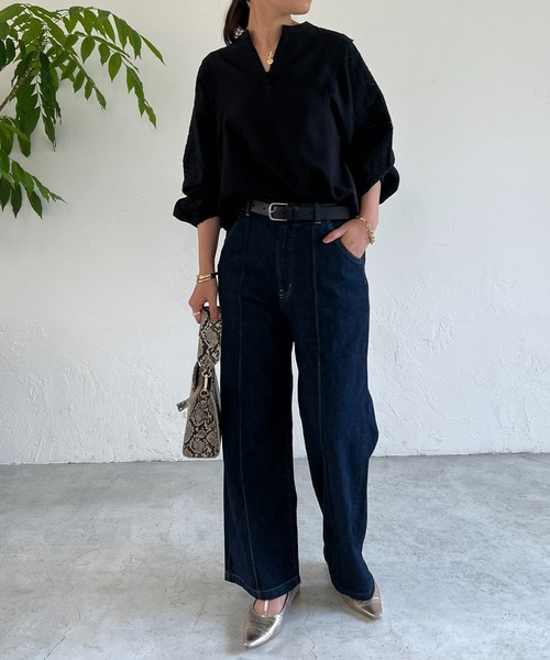 un dix cors(アンディコール)の「ピンタックデニム(デニムパンツ・レディース・ネイビー/ブルー・L/M)」の7枚目の写真