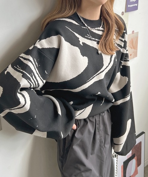 Futier land（フューティアランド）の「マーブル柄ニットプルオーバー（ニット/セーター・レディース・グレー/アイボリー/ブラック・FREE）」の19枚目の写真