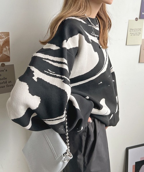 Futier land（フューティアランド）の「マーブル柄ニットプルオーバー（ニット/セーター・レディース・グレー/アイボリー/ブラック・FREE）」の21枚目の写真