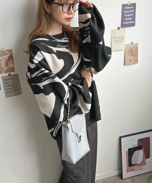 Futier land（フューティアランド）の「マーブル柄ニットプルオーバー（ニット/セーター・レディース・グレー/アイボリー/ブラック・FREE）」の22枚目の写真