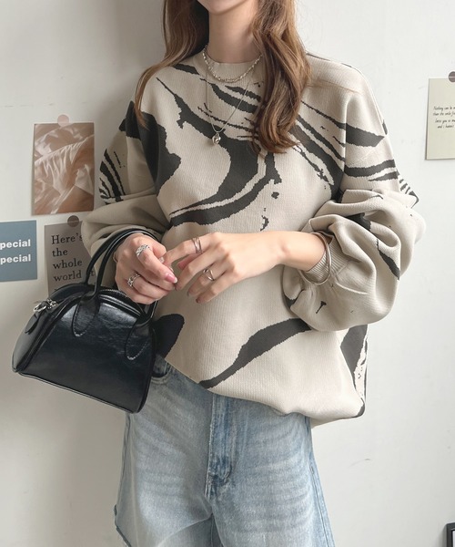 Futier land（フューティアランド）の「マーブル柄ニットプルオーバー（ニット/セーター・レディース・グレー/アイボリー/ブラック・FREE）」の5枚目の写真