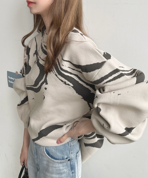 Futier land（フューティアランド）の「マーブル柄ニットプルオーバー（ニット/セーター・レディース・グレー/アイボリー/ブラック・FREE）」の6枚目の写真