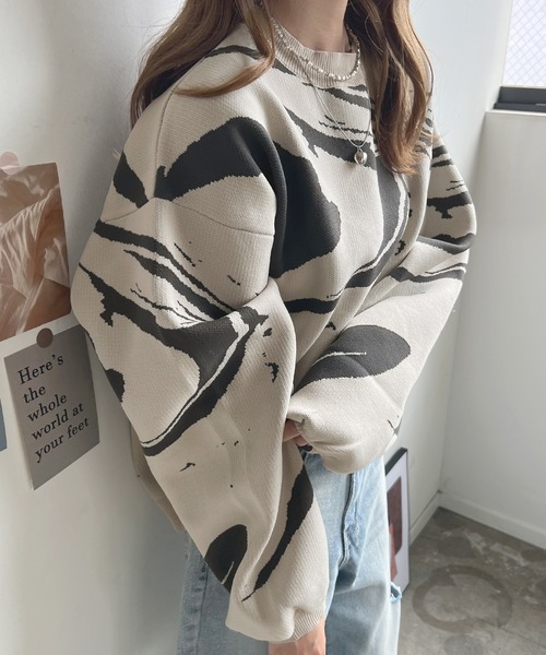 Futier land（フューティアランド）の「マーブル柄ニットプルオーバー（ニット/セーター・レディース・グレー/アイボリー/ブラック・FREE）」の7枚目の写真