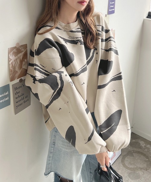 Futier land（フューティアランド）の「マーブル柄ニットプルオーバー（ニット/セーター・レディース・グレー/アイボリー/ブラック・FREE）」の8枚目の写真