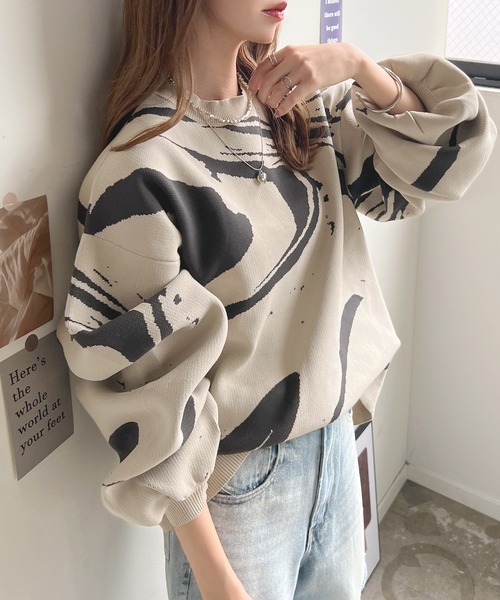 Futier land（フューティアランド）の「マーブル柄ニットプルオーバー（ニット/セーター・レディース・グレー/アイボリー/ブラック・FREE）」の4枚目の写真