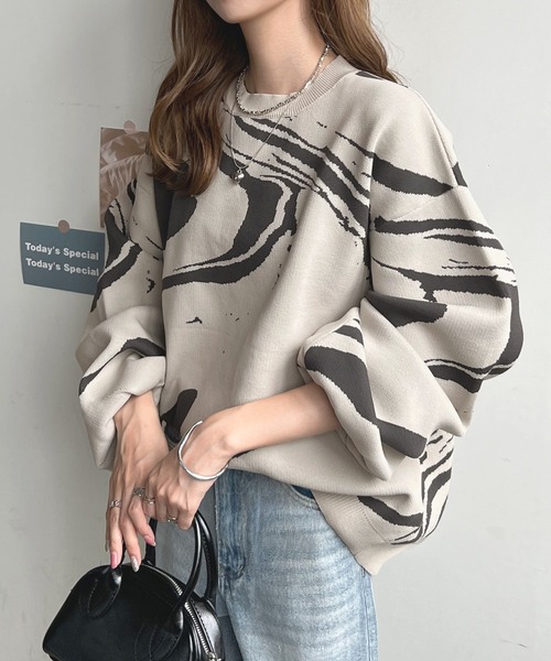 Futier land（フューティアランド）の「マーブル柄ニットプルオーバー（ニット/セーター・レディース・グレー/アイボリー/ブラック・FREE）」の12枚目の写真