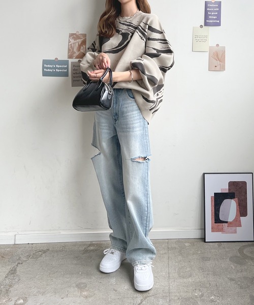 Futier land（フューティアランド）の「マーブル柄ニットプルオーバー（ニット/セーター・レディース・グレー/アイボリー/ブラック・FREE）」の15枚目の写真