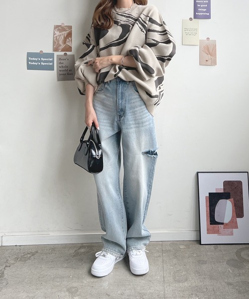 Futier land（フューティアランド）の「マーブル柄ニットプルオーバー（ニット/セーター・レディース・グレー/アイボリー/ブラック・FREE）」の16枚目の写真