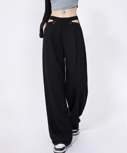 Chick(チック)の「Cross Slacks / クロスハイウエストスラックス(スラックス・レディース・ブラック/グレー/ホワイト・S/M/L)」の2枚目の写真