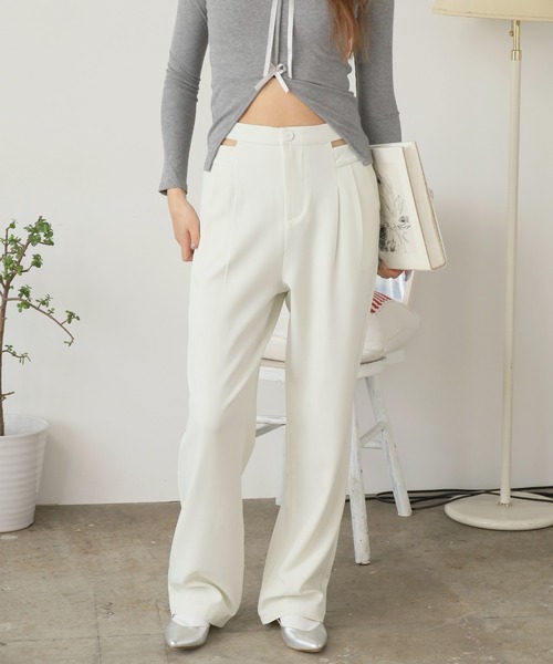 Chick(チック)の「Cross Slacks / クロスハイウエストスラックス(スラックス・レディース・ブラック/グレー/ホワイト・S/M/L)」の5枚目の写真