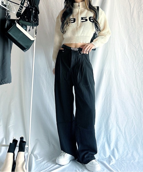 Chick(チック)の「Cross Slacks / クロスハイウエストスラックス(スラックス・レディース・ブラック/グレー/ホワイト・S/M/L)」の12枚目の写真