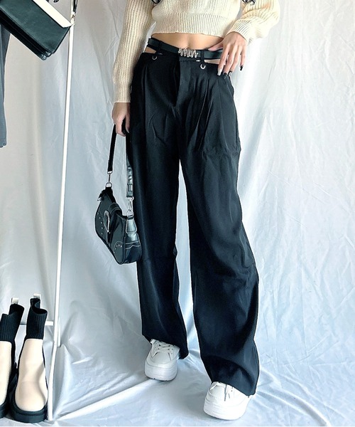 Chick(チック)の「Cross Slacks / クロスハイウエストスラックス(スラックス・レディース・ブラック/グレー/ホワイト・S/M/L)」の9枚目の写真