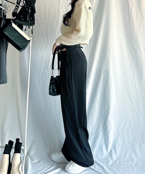 Chick(チック)の「Cross Slacks / クロスハイウエストスラックス(スラックス・レディース・ブラック/グレー/ホワイト・S/M/L)」の10枚目の写真