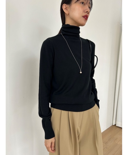 【美品】アパルトモン カシミヤブレンド バックロングタートルニット ネイビー 美品】アパルトモン カシミヤブレンド バックロングタートルニット