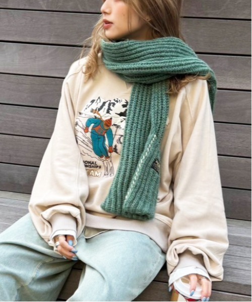 DOUBLE NAME（ダブルネーム）の「ALPEN SKINGプリントプルオーバー/ユニセックス可（スウェット・レディース・ブラック/ブルー/グレイッシュベージュ・FREE）」の2枚目の写真