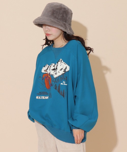 DOUBLE NAME（ダブルネーム）の「ALPEN SKINGプリントプルオーバー/ユニセックス可（スウェット・レディース・ブラック/ブルー/グレイッシュベージュ・FREE）」の9枚目の写真