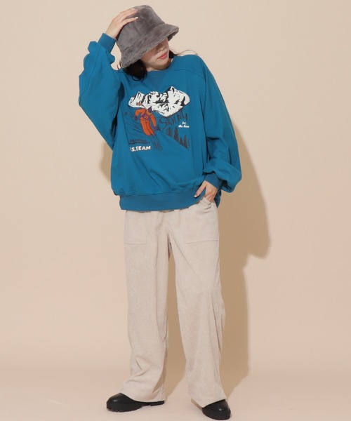 DOUBLE NAME（ダブルネーム）の「ALPEN SKINGプリントプルオーバー/ユニセックス可（スウェット・レディース・ブラック/ブルー/グレイッシュベージュ・FREE）」の10枚目の写真