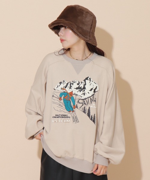 DOUBLE NAME（ダブルネーム）の「ALPEN SKINGプリントプルオーバー/ユニセックス可（スウェット・レディース・ブラック/ブルー/グレイッシュベージュ・FREE）」の14枚目の写真