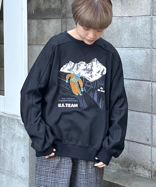 DOUBLE NAME（ダブルネーム）の「ALPEN SKINGプリントプルオーバー/ユニセックス可（スウェット・レディース・ブラック/ブルー/グレイッシュベージュ・FREE）」の15枚目の写真