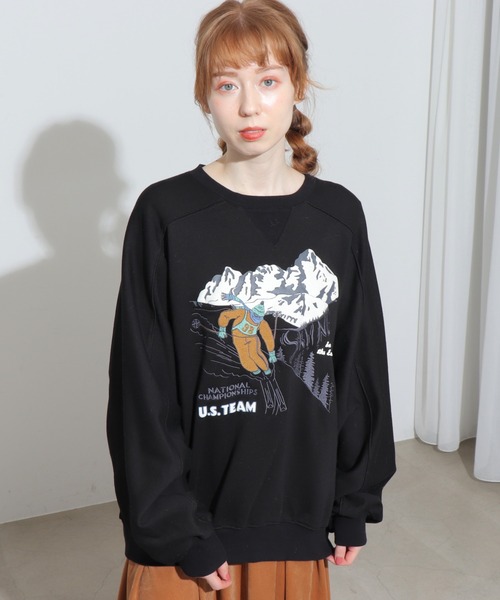 DOUBLE NAME（ダブルネーム）の「ALPEN SKINGプリントプルオーバー/ユニセックス可（スウェット・レディース・ブラック/ブルー/グレイッシュベージュ・FREE）」の16枚目の写真