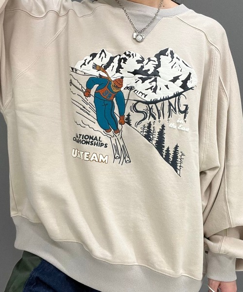 DOUBLE NAME（ダブルネーム）の「ALPEN SKINGプリントプルオーバー/ユニセックス可（スウェット・レディース・ブラック/ブルー/グレイッシュベージュ・FREE）」の22枚目の写真