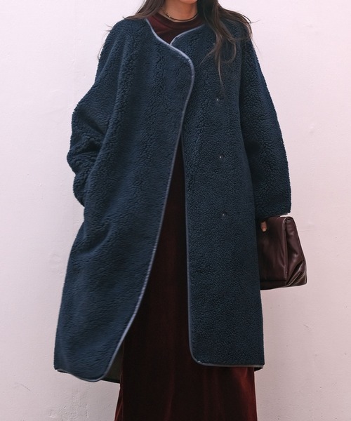 【AKTE 】⭐︎最終値下げ⭐︎ボア素材 ロングコート ロングボアコート（ノーカラーコート）｜AKTE（アクテ）のファッション