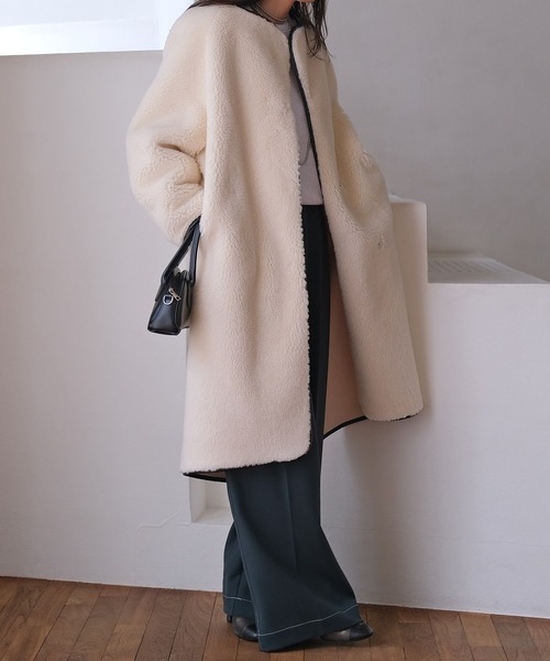 ボアコート ロングボアコート（ノーカラーコート）｜AKTE（アクテ）の