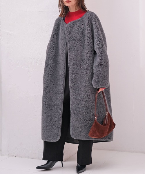 akte ボアコート　未使用　値下げ セール】ロングボアコート（ノーカラーコート）｜AKTE（アクテ）の