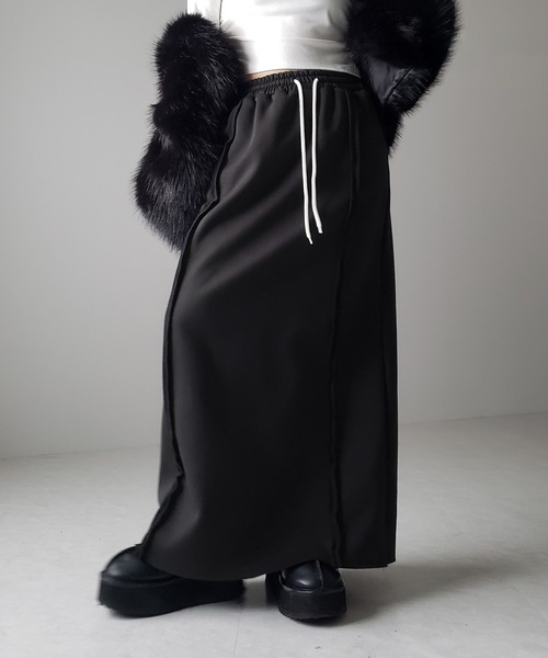 新品❤️TFW49 黒スウェットスカート セール】※※【 裏起毛 】バックスリット切替スウェットロングスカート