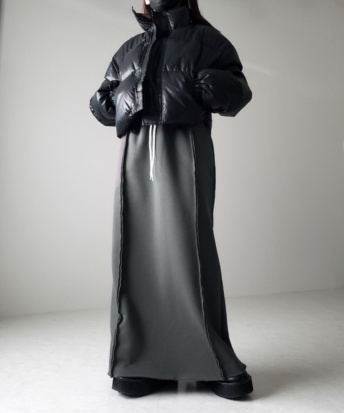 【タグ付き新品未使用】M-premierBLACK♡ボイルストレッチ切替スカート 裏起毛 】バックスリット切替スウェットロングスカート（スカート