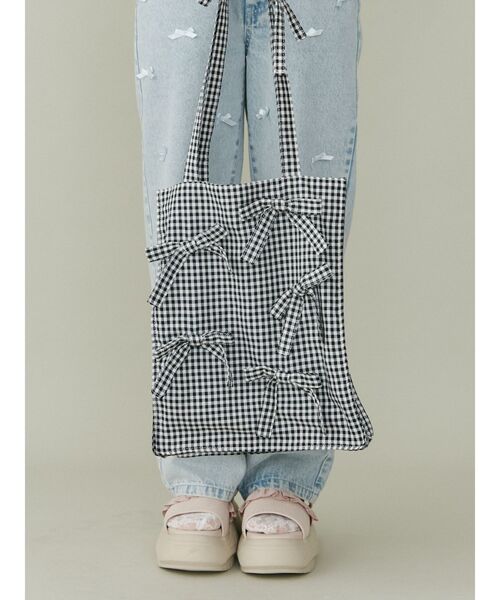 merry jenny（メリージェニー）の「ribbonギンガムトートBag（トートバッグ・レディース・ブラック/ベージュ/ブルー・FREE）」の8枚目の写真