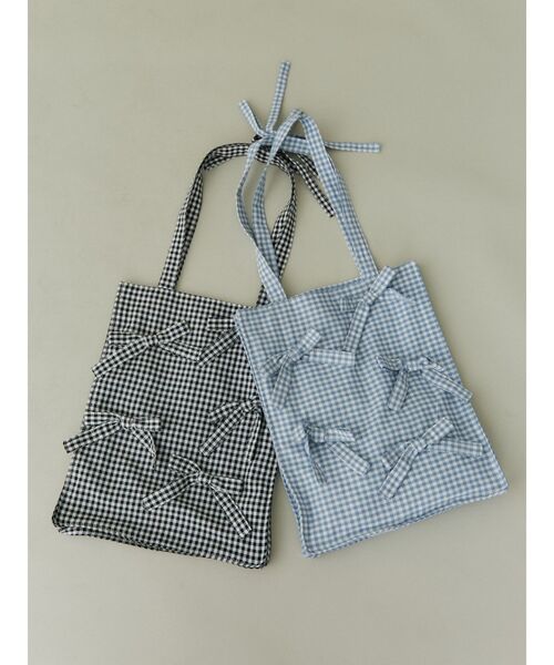 merry jenny（メリージェニー）の「ribbonギンガムトートBag（トートバッグ・レディース・ブラック/ベージュ/ブルー・FREE）」の6枚目の写真